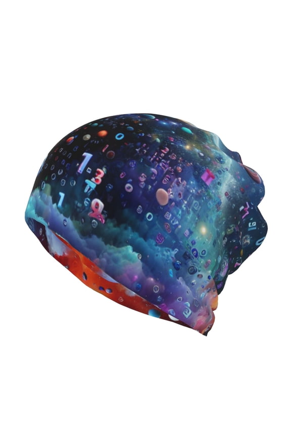 Outer Space Floating Numbers And Letters Cotton Slouchy Beanie Hat for Men/Women,Lightweight Oversize Large Thin Skull Cap Night Sleeping Cap