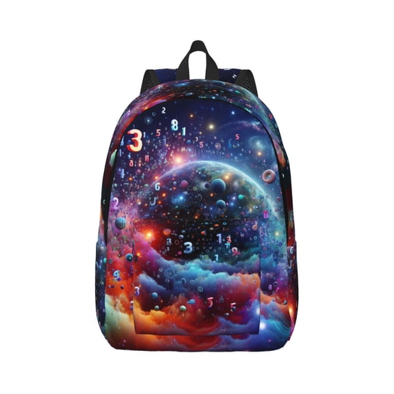 Rateoe Outer Space Floating Numbers And Letters Pattern Canvas College Laptop Backpack,Travel Daypack,Durable Rucksack Travel Notebook Bag School Backpack Book Bag for Men Women-Small