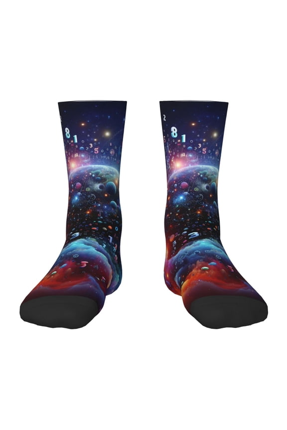 Outer Space Floating Numbers And Letters Pattern Children's Socks, Socks Gifts ,kids Crew Soft Cotton Socks , Moisture-Wicking, Durable, Ideal for Daily Wear & Sports