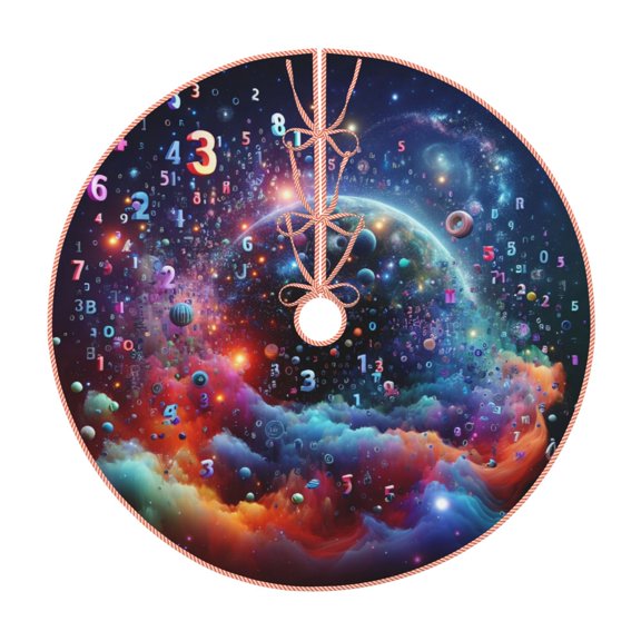 Rateoe Outer Space Floating Numbers And Letters Pattern Christmas Tree Skirt with Ties , Christmas Tree Decorations, Farmhouse Christmas Decor Xmas Holiday Decorations-30"