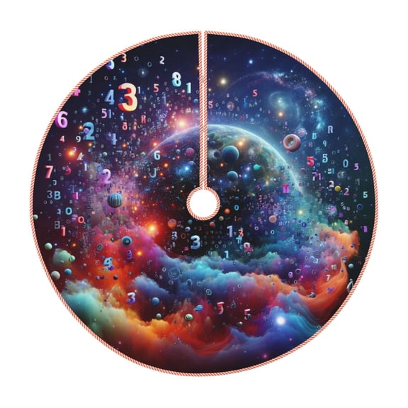 Rateoe Outer Space Floating Numbers And Letters Pattern Christmas Tree Skirt with Ties , Christmas Tree Decorations, Farmhouse Christmas Decor Xmas Holiday Decorations-