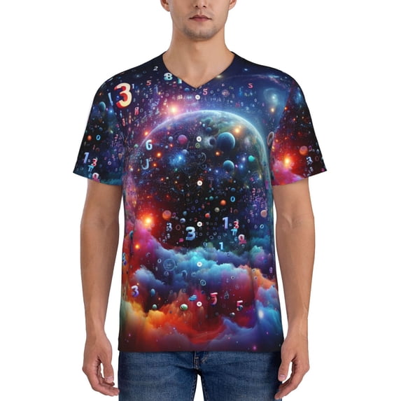 Rateoe Outer Space Floating Numbers And Letters Pattern Men’s Baseball Short Sleeve Polo Shirt, Midweight Men's Shirt Golf Shirt Polo Shirts Quick Dry Short-3X-Large