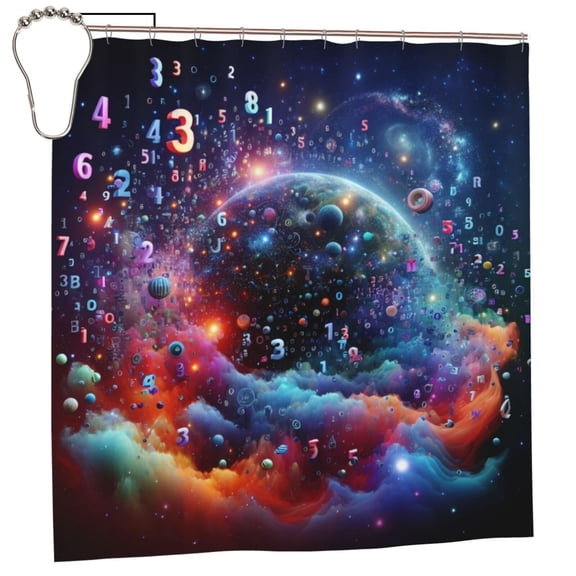 Rateoe Outer Space Floating Numbers And Letters Shower Curtain - Fancy Bathroom Shower Curtain Sets - Waterproof Shower Curtain with Hooks with 12 Plastic Hooks 72x72 Inches