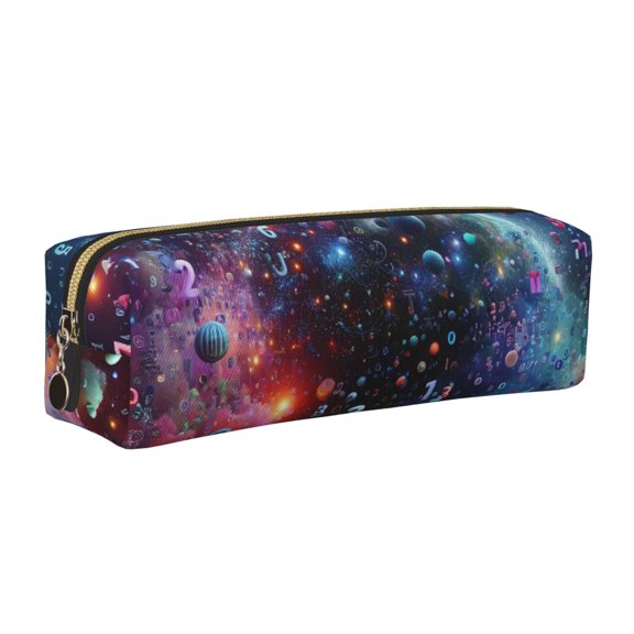Rateoe Outer Space Floating Numbers And Letters Print Leather Pencil Case with Smooth Zipper, Compact Storage for Writing Tools & Art Supplies, 8.26" x 1.96" x 2.16"