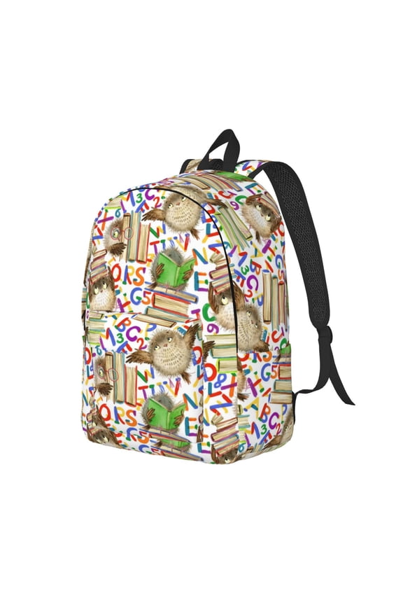 Owl Back To School Pattern Durable Canvas Backpack for Men & Women – Stylish & Lightweight – Adjustable Straps, Multiple Pockets – Fits 15-17 Inch LaptopsMedium