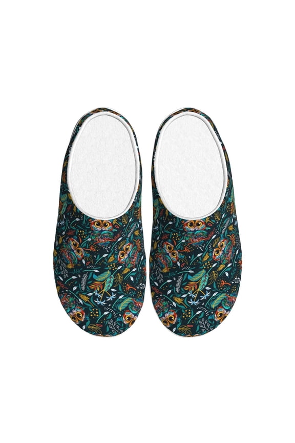 Owl Doodle Print Women's Men's Cotton Knit Slippers Lightweight Memory Foam Indoor House Shoes with Anti-Skid Sole-42/43