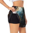 thumbnail image 1 of Rateoe Owl Globe Sculpture Printed 2 in 1 Women's Workout Shorts for Athletic Gym Running Shorts with Phone Pockets-XX-Large, 1 of 7