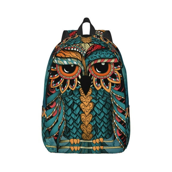 Rateoe Owl In Blue Pattern Canvas College Laptop Backpack,Travel Daypack,Durable Rucksack Travel Notebook Bag School Backpack Book Bag for Men Women-Medium