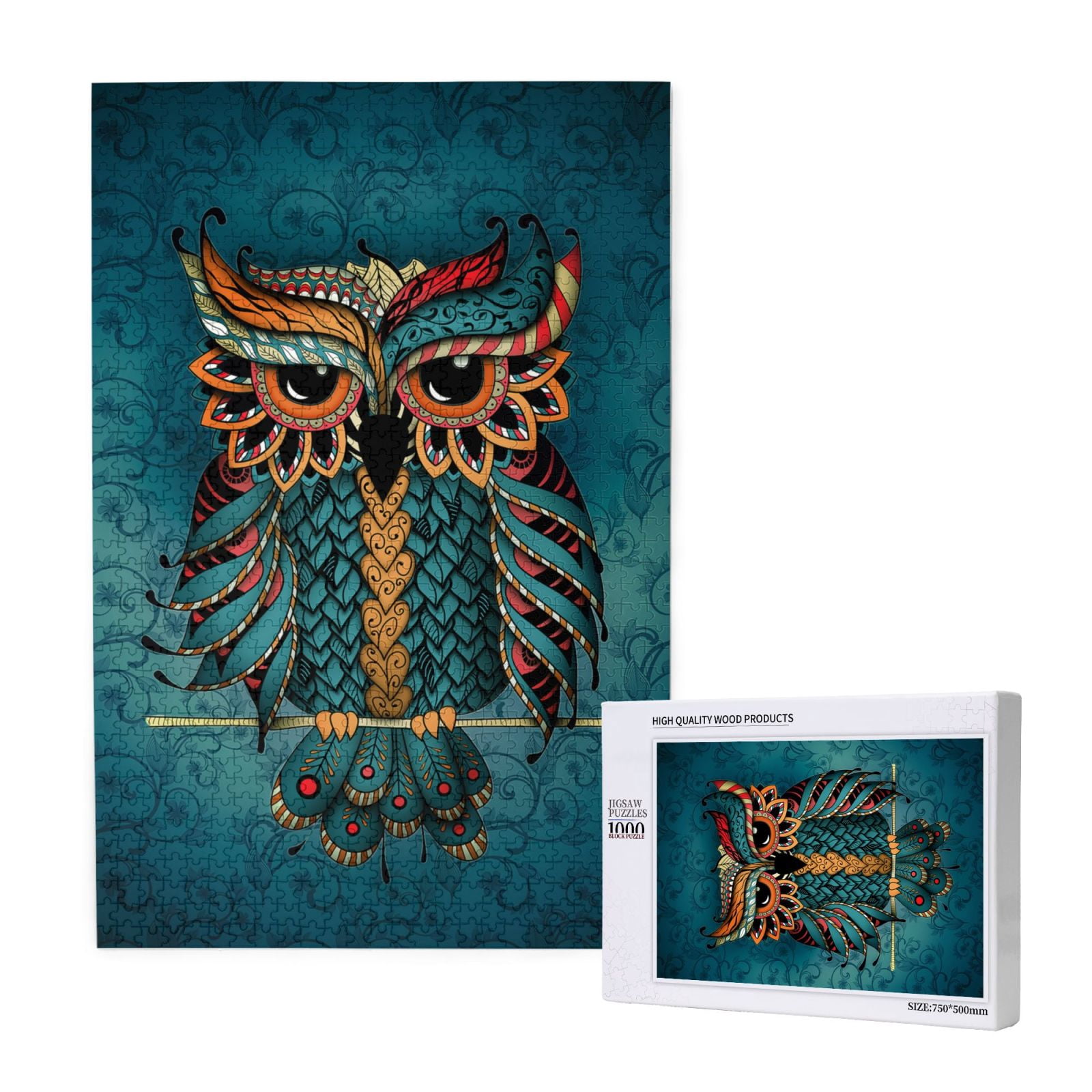 Rateoe Owl In Blue Pattern Wooden Picture Puzzle ,1000 Piece Jigsaw ...