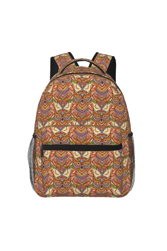 Owl Mandala Pattern Casual Backpack for School, Work, Travel Adjustable Straps, Multiple Compartments Ergonomic Design, Fits Laptops and Tablets