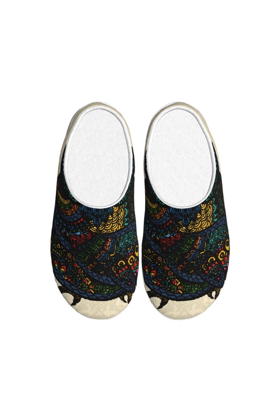 Owl with Mandala Print Women's Men's Cotton Knit Slippers Lightweight Memory Foam Indoor House Shoes with Anti-Skid Sole-39/40