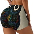 thumbnail image 1 of Rateoe Owl with Mandala Printed Power Workout Shorts for Women Tummy Control Squat Proof Ribbed Thick Seamless Scrunch Active Short-Large, 1 of 8