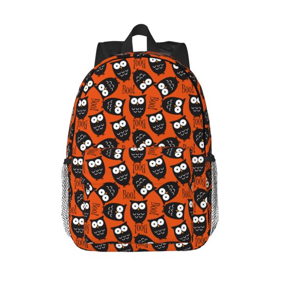 Rateoe Owls And Boo Pattern Student Backpack Water-resistant Backpack 15-inch Laptop Backpack Lightweight Adjustable School Backpack
