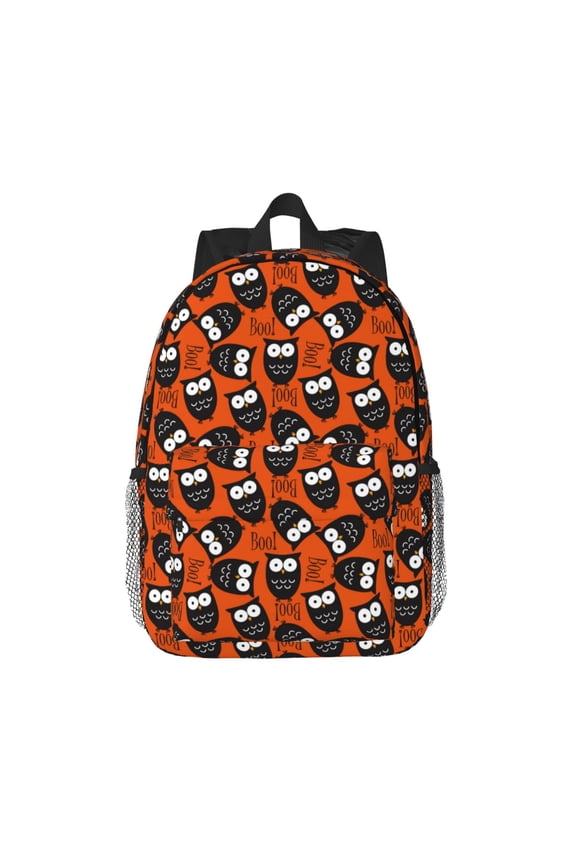 Owls And Boo Pattern Student Backpack Water-resistant Backpack 15-inch Laptop Backpack Lightweight Adjustable School Backpack