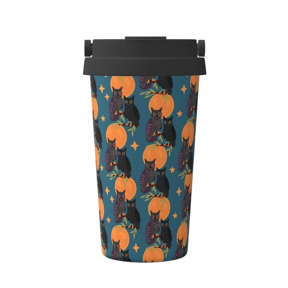 Rateoe Owls In Cartoon Style Pattern Travel Coffee Mug Tumbler with Flip Lid | Reusable Insulated Stainless Steel Cold Brew Iced Coffee Cup Thermos