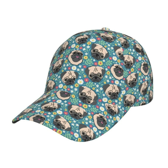 Rateoe PUG HEAD And Flower Pattern Baseball Cap Outdoor Cap Mountain Dad Hat - Unstructured Soft Cotton Cap-Adjustable UV Protection Cap