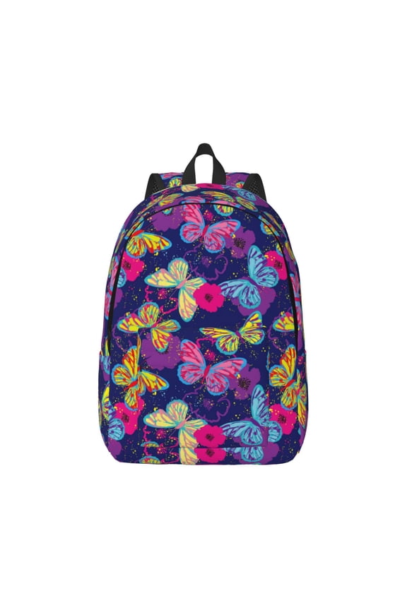 Paint Butterflies Pattern Canvas College Laptop Backpack,Travel Daypack,Durable Rucksack Travel Notebook Bag School Backpack Book Bag for Men Women-Small