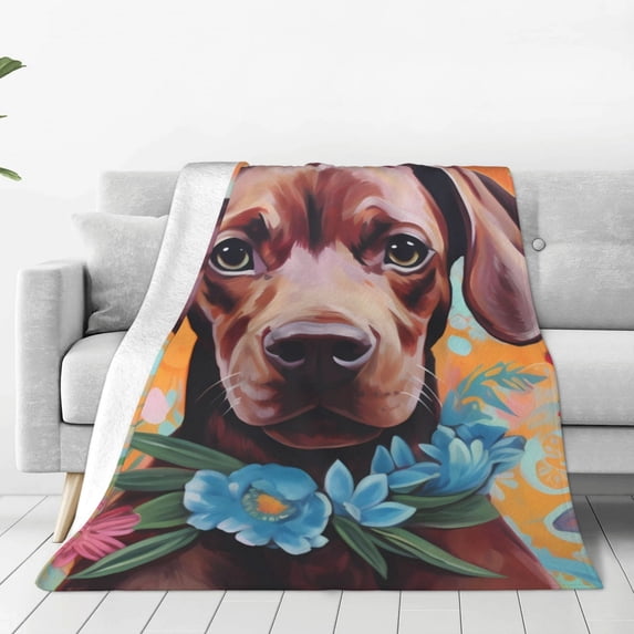 Rateoe Painted Flower Puppy Print Fuzzy Fleece Throw Blanket Extra Large,Super Soft,Fluffy and Warm Blankets for Couch,Bed,All Season Use (40"x30")