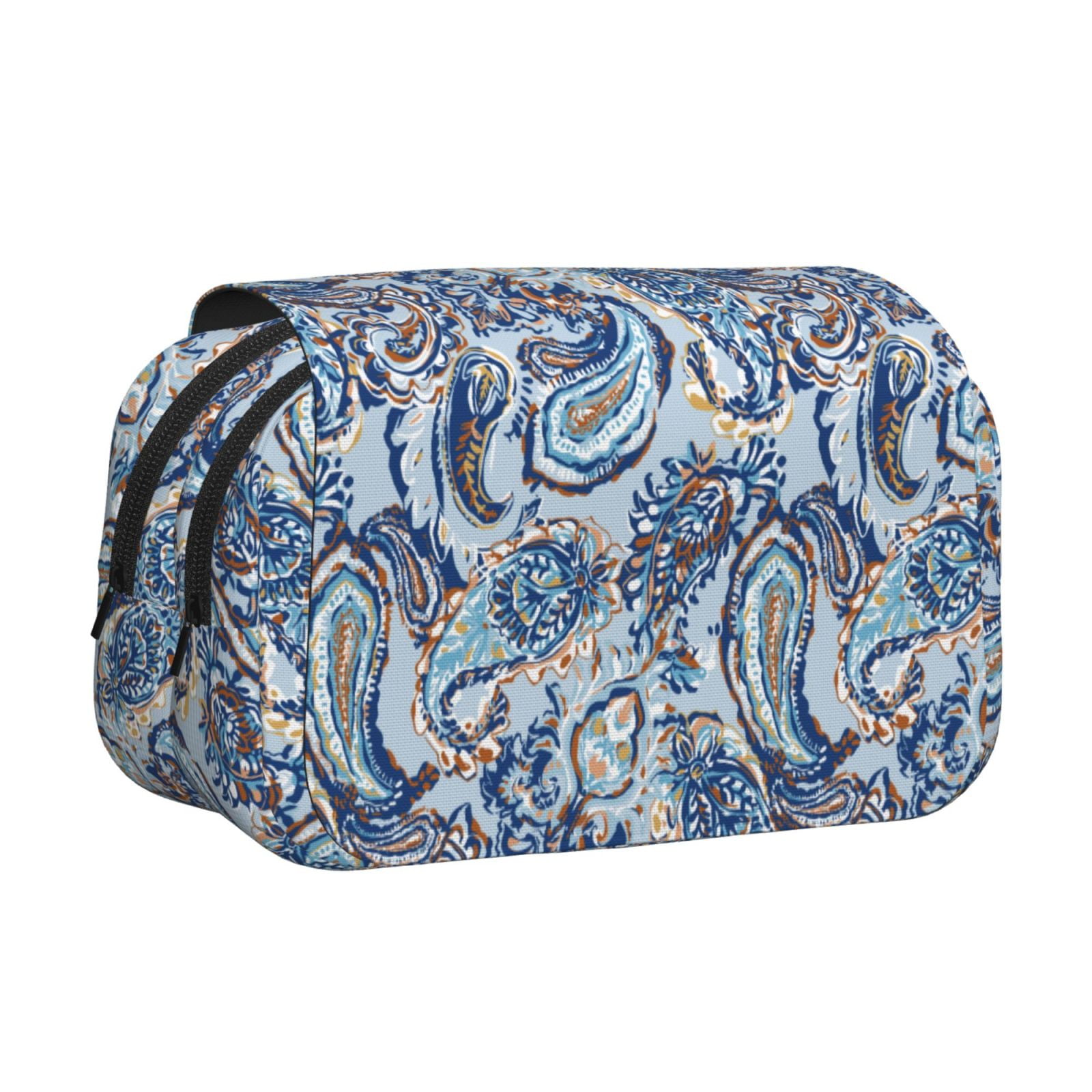 Rateoe Paisley Floral Branches Pattern Double Clamshell Pen Case, Storage Organizer with Two Zipper Compartments– Holds Up to 50 Pencils & Pens
