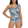thumbnail image 1 of Rateoe Paisley Floral Branches Pattern Women One Piece Swimsuits Tummy Control One Shoulder Bathing Suits Ruffle Swimwear-Large, 1 of 6