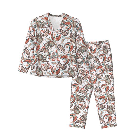 Rateoe Paisley Floral Pattern Womens Pajamas Set Long Sleeve Sleepwear Button Down Nightwear Soft Cotton Pj Lounge Sets