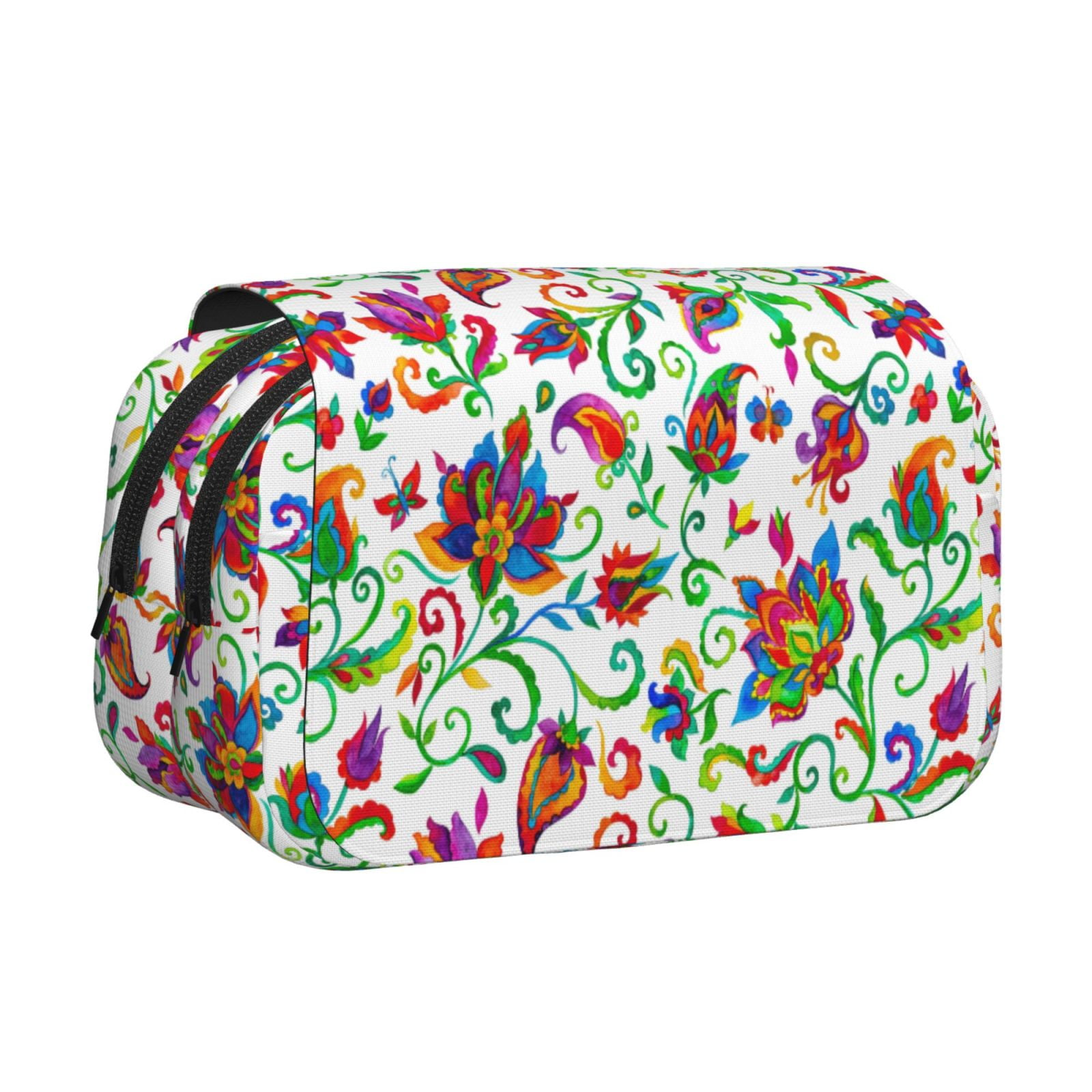 Rateoe Paisley Pattern Double Clamshell Pen Case, Storage Organizer with Two Zipper Compartments– Holds Up to 50 Pencils & Pens
