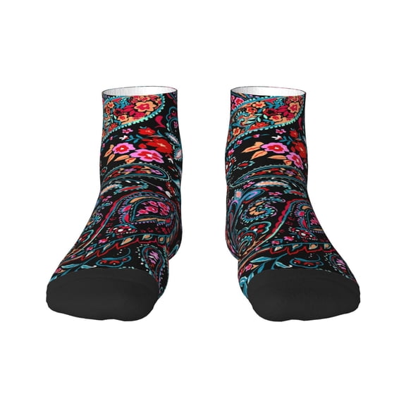 Rateoe Paisley Pattern Quarter Crew Socks,Toe Seamed Ankle Socks,Cotton Cushioned Breathable Athletic Crew Sports Socks