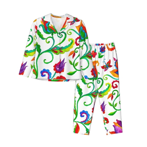 Rateoe Paisley Pattern Womens Pajamas Set Long Sleeve Sleepwear Button Down Nightwear Soft Cotton Pj Lounge Sets