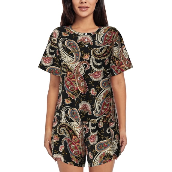 Rateoe Paisley6 Pattern Women's Short-Sleeved Pajama Set - 2 Piece Soft and Lightweight Sleepwear Set-Small