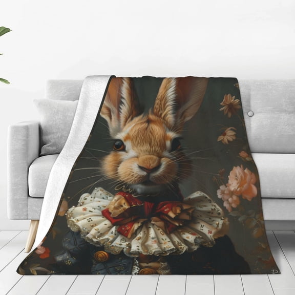 Rateoe Palatial Style Flower Rabbit Print Fuzzy Fleece Throw Blanket Extra Large,Super Soft,Fluffy and Warm Blankets for Couch,Bed,All Season Use (60"x50")
