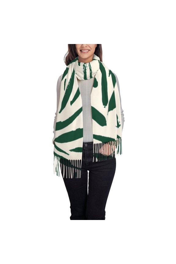 Palm Branch With Leaves Women's Traditional Scarf Wrap Tassel Shawl Fringes Neck Head Shawl Retro Scarf