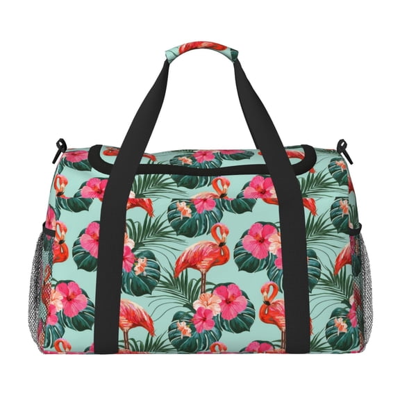 Rateoe Palm Leaves Flamingo Pattern Gym Bag for Women, Duffle Bag for Travel with Wet Pocket, Carry on Weekender Bags for Women, Water Resistant Travel Bag Duffel Bag