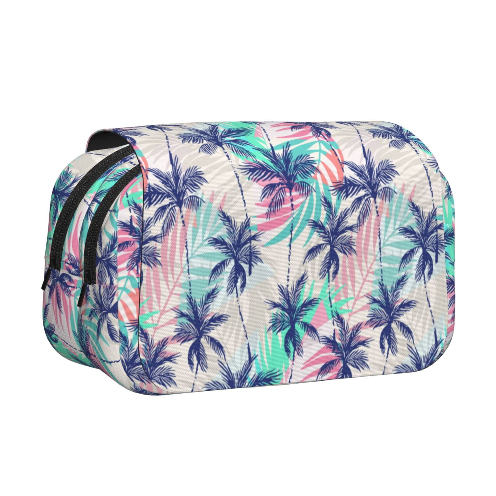 Rateoe Palm Leaves Pattern Double Clamshell Pen Case, Storage Organizer with Two Zipper Compartments– Holds Up to 50 Pencils & Pens