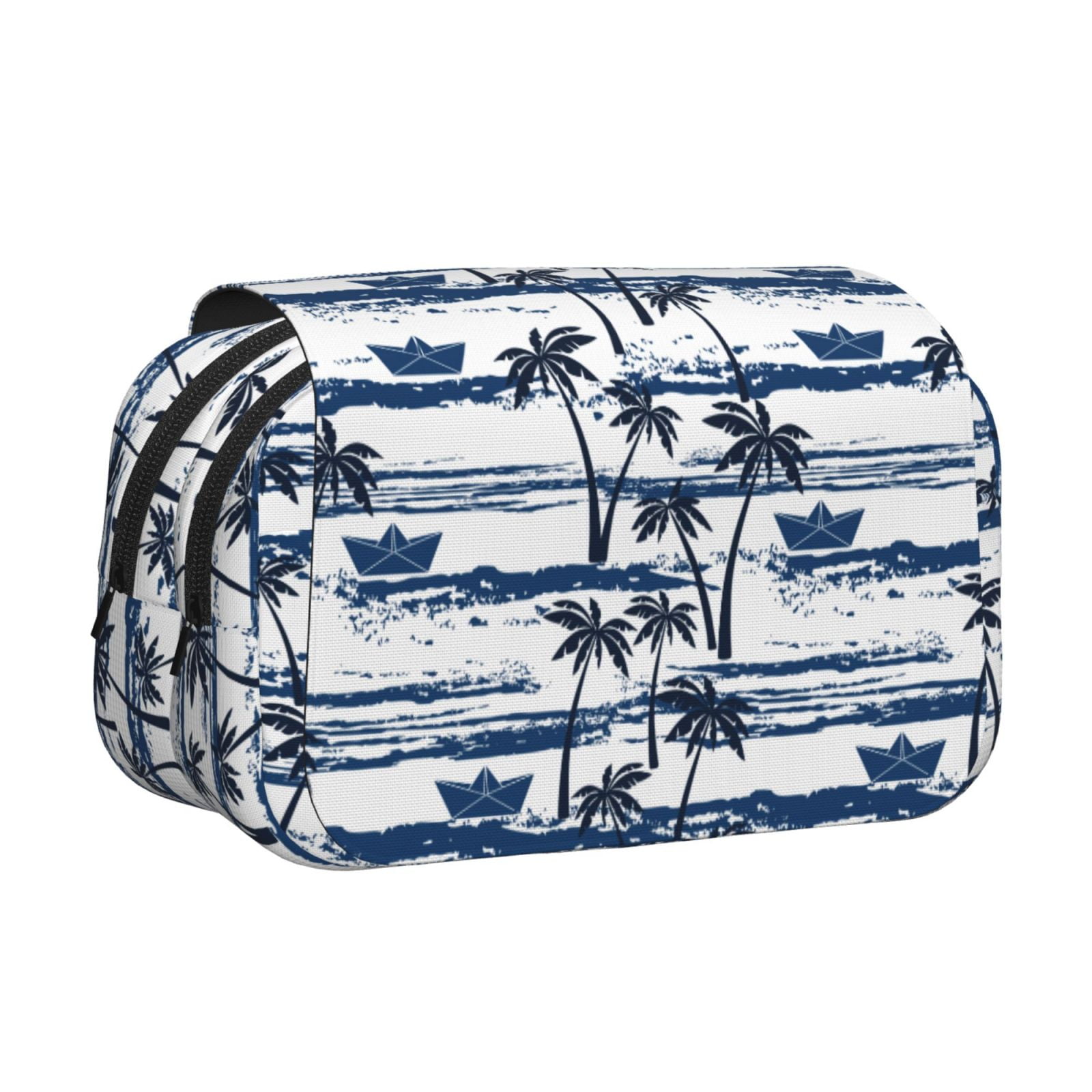 Rateoe Palm Tree Pattern Double Clamshell Pen Case, Storage Organizer with Two Zipper Compartments– Holds Up to 50 Pencils & Pens