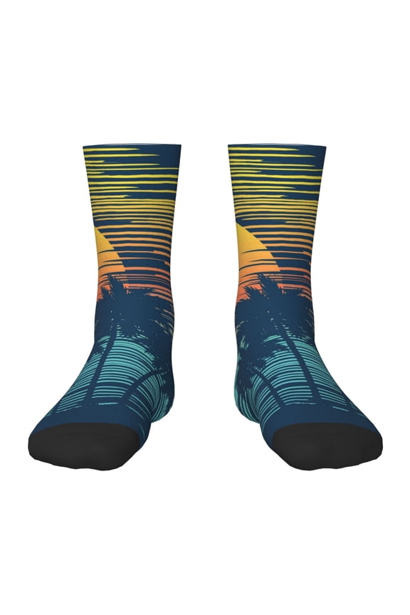 Palm Trees Pattern Children's Socks, Socks Gifts ,kids Crew Soft Cotton Socks , Moisture-Wicking, Durable, Ideal for Daily Wear & Sports