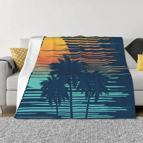 Rateoe Palm Trees Pattern Flannel Throw Blanket, Ultra-soft Blanket for Bed, Couch, Car, Hypoallergenic Anti-pilling blanket-50"x40"(Horizontal)