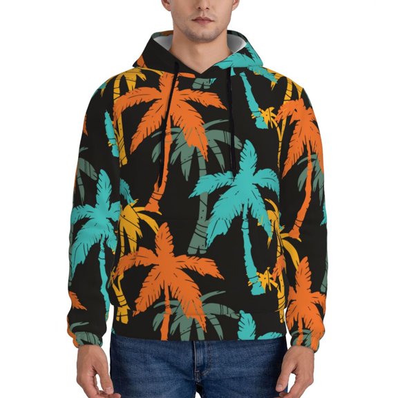 Rateoe Palm Trees Pattern Mens Hoodie, Pullover Hooded Sweatshirt, Kangaroo Pocket Hoodie Ideal for Daily Wear, Travel and Home-Small