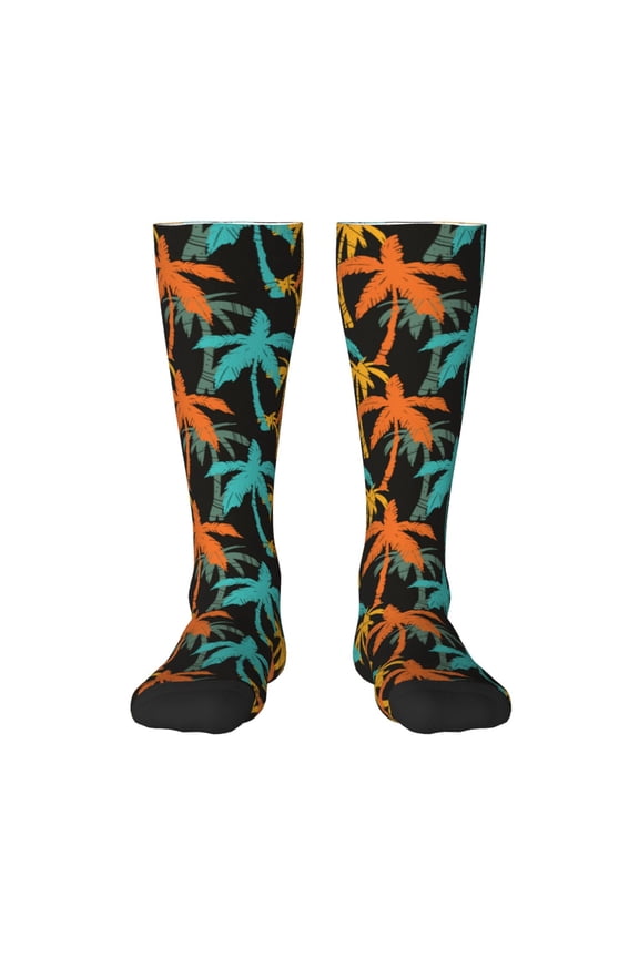 Palm Trees Pattern Women’s Knee High Crew Socks,Trouser Socks Comfortable, Breathable, Moisture-Wicking and Soft