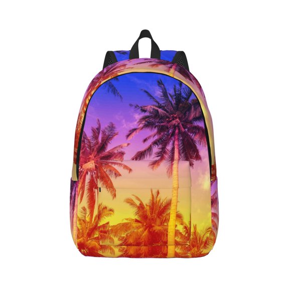 Rateoe Palm Trees at Sunset Pattern Canvas College Laptop Backpack,Travel Daypack,Durable Rucksack Travel Notebook Bag School Backpack Book Bag for Men Women-Medium