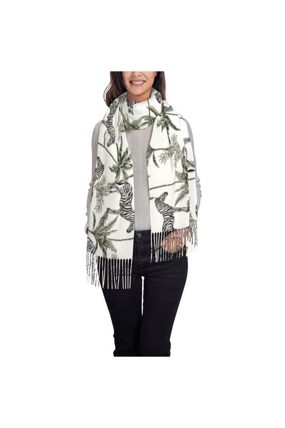 Palm Trees Zebra Women's Traditional Scarf Wrap Tassel Shawl Fringes Neck Head Shawl Retro Scarf