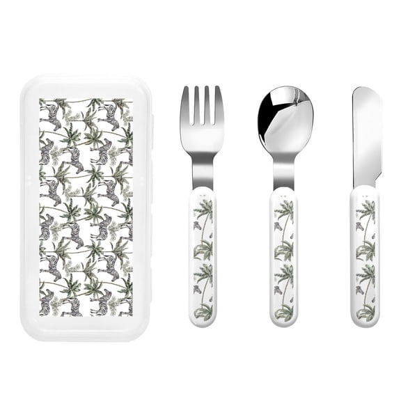 Rateoe Palm Trees Zebra for Stainless Steel Kids Silverware Set - Child and Toddler Safe Flatware - Children's Knife, Fork And Spoon Set