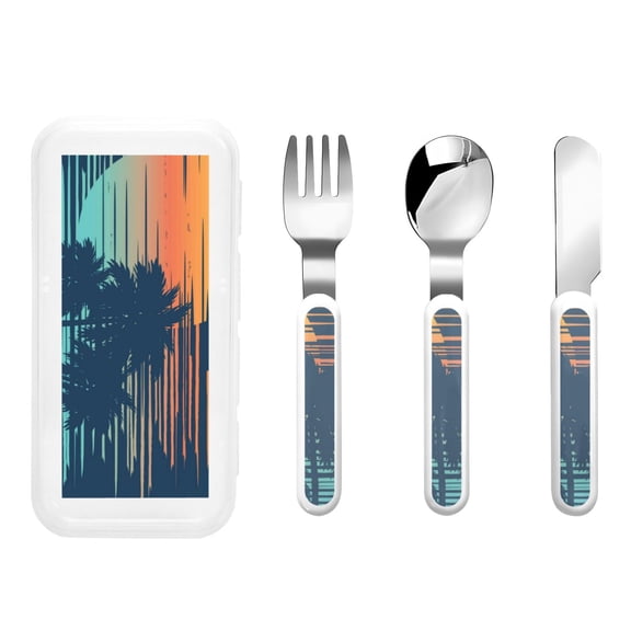 Rateoe Palm Trees for Stainless Steel Kids Silverware Set - Child and Toddler Safe Flatware - Children's Knife, Fork And Spoon Set
