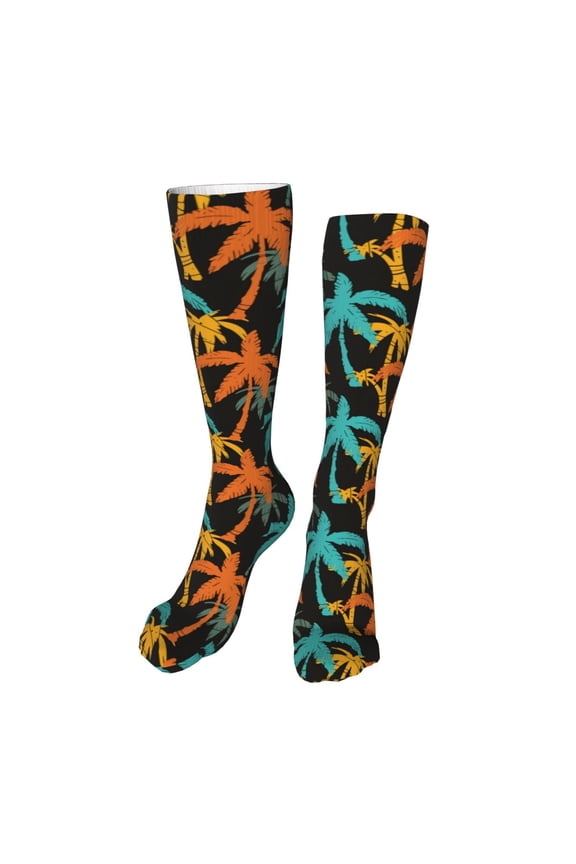 Palm Trees print Women's Men's Novelty 20in Crew Socks Cotton Socks Knee High Socks for Walking,Running,Nurses,Pregnancy-One Size