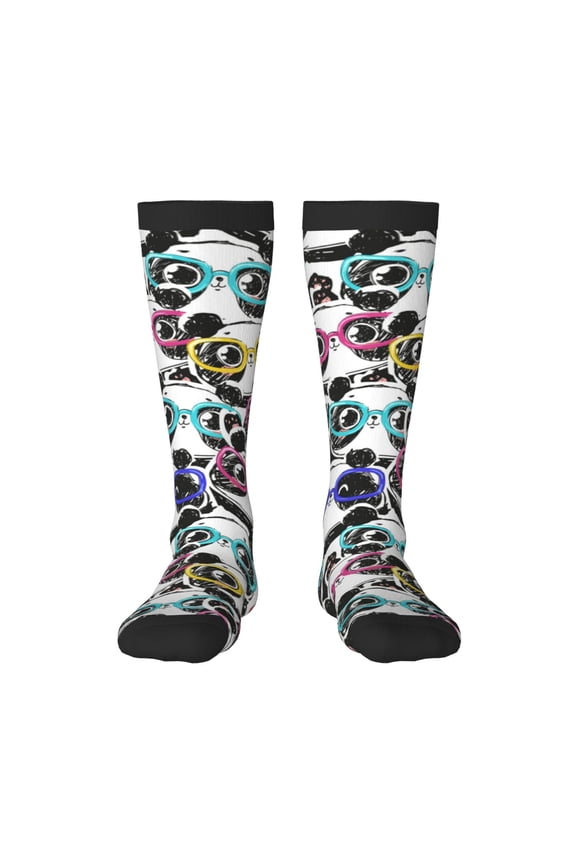 Panda And Glasses Pattern Women’s Knee High Crew Socks,Trouser Socks Comfortable, Breathable, Moisture-Wicking and Soft