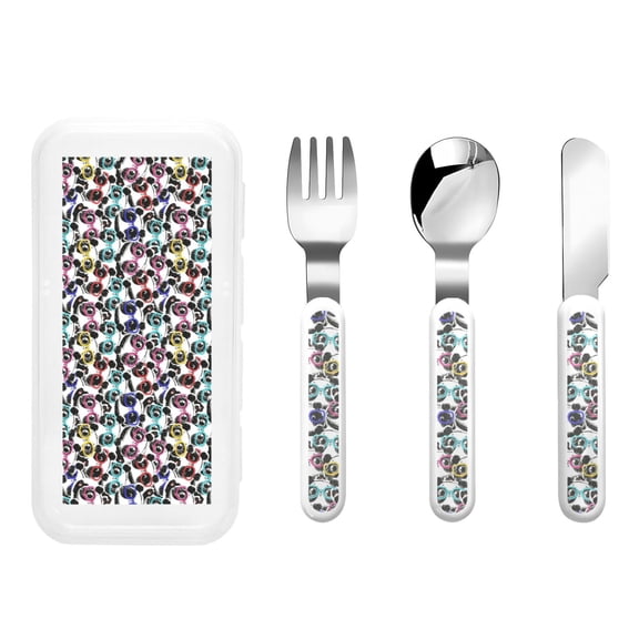 Rateoe Panda And Glasses for Stainless Steel Kids Silverware Set - Child and Toddler Safe Flatware - Children's Knife, Fork And Spoon Set