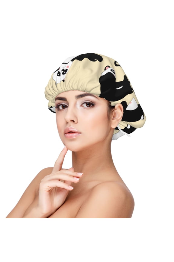 Panda Doing Yoga Pattern Silk Satin Hair Bonnet for Sleeping, Adjustable Sleep Cap Turban for Women , Curly Straight Hair Long Large Braid