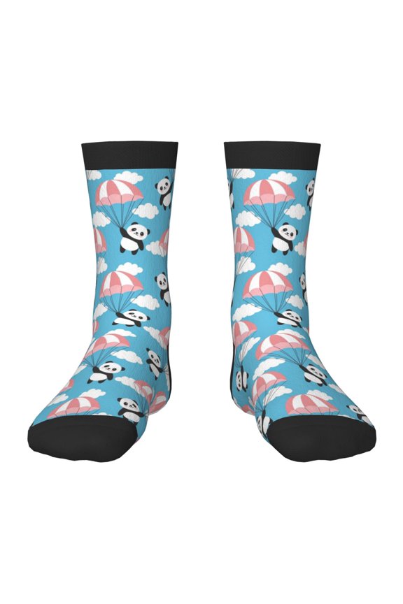 Panda Flying in the Sky Pattern Children's Socks, Socks Gifts ,kids Crew Soft Cotton Socks , Moisture-Wicking, Durable, Ideal for Daily Wear & Sports