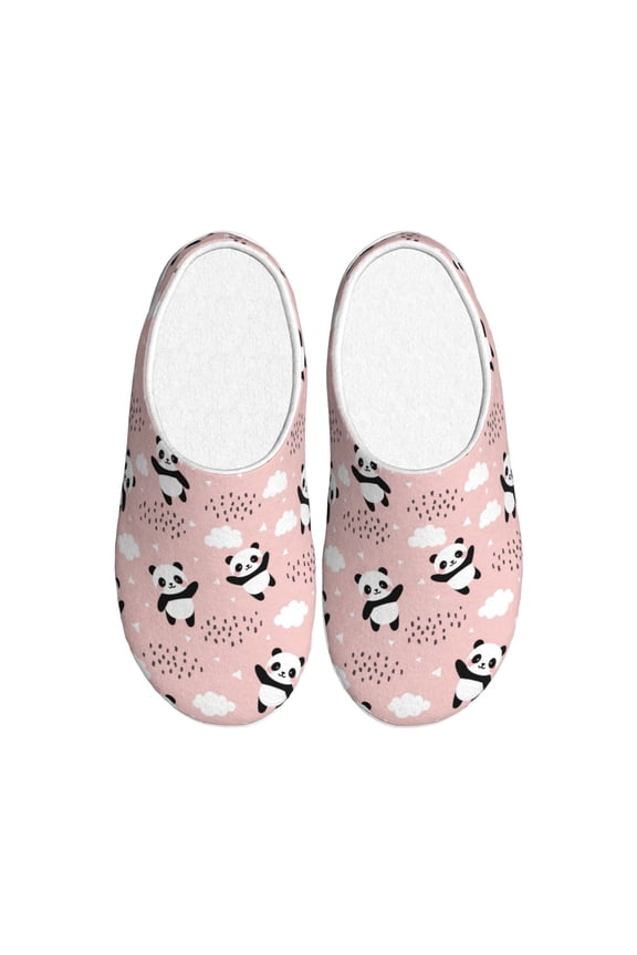 Panda Flying in the Sky (2) Print Women's Men's Cotton Knit Slippers Lightweight Memory Foam Indoor House Shoes with Anti-Skid Sole-42/43