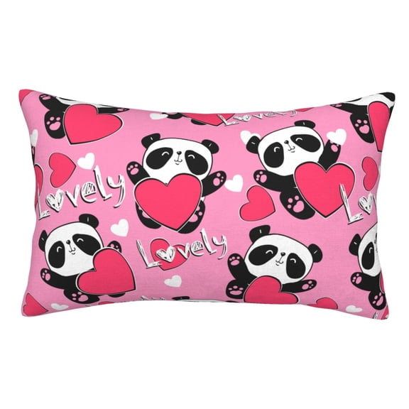 Rateoe Panda Heart Valentine Pink Pattern Decorative Pillow Case,Throw Pillow Covers,Plush Pillow Cover,Soft Pillow Case,Velvet Pillow Case-14"x20"