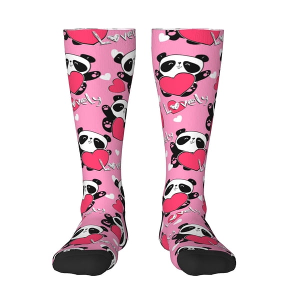 Rateoe Panda Heart Valentine Pink Pattern Women’s Knee High Crew Socks,Trouser Socks Comfortable, Breathable, Moisture-Wicking and Soft
